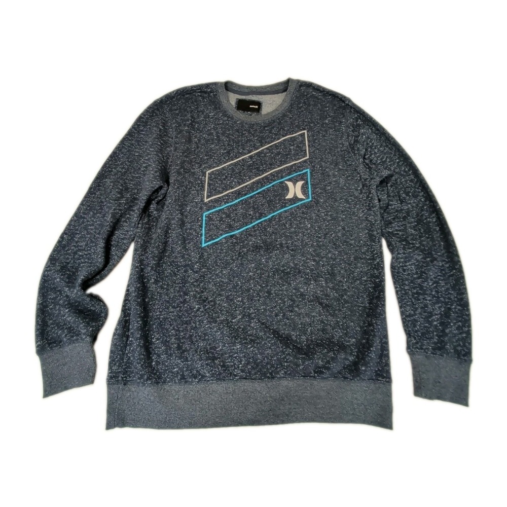 Hurley Sweatshirt Men XL Blue Logo Fleece Lined Beach Surf Skate Casual